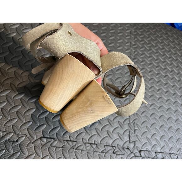 BRYR Annabelle Clog Strappy Leather Wooden Metallic Womens Shoes Size 40 US 10 - Picture 7 of 10